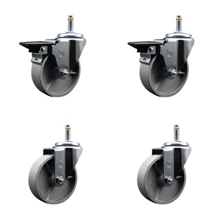 Service Caster Semi Steel Swivel Grip Ring Caster Set 44'' Wheels&7/16'' Stems-2 w/BRK, 4PK SCC-GR20S414-SSS-PLB-716138-2-S-2